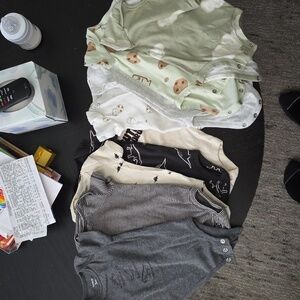 Carters 9 Baby Boy Bodysuit Cookies And milk and Dinosaur Onesie 3mon